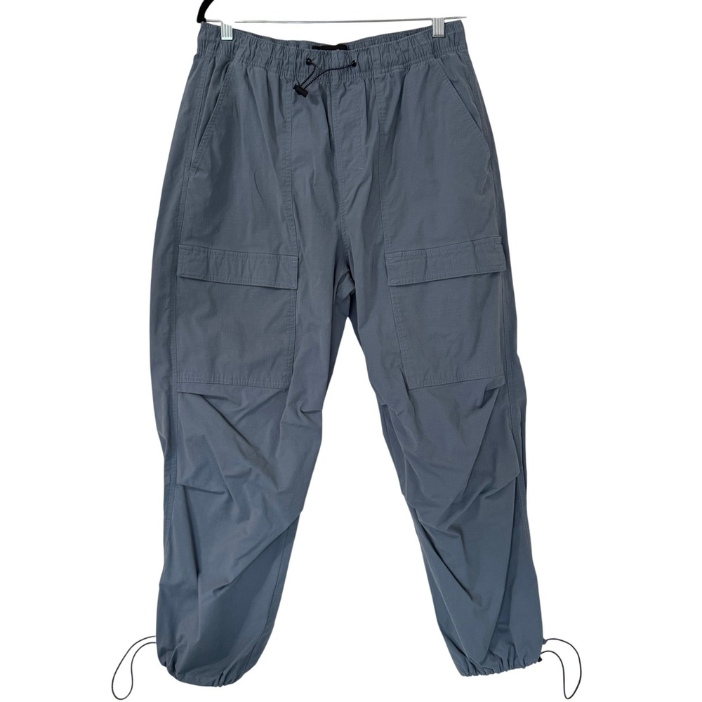 Cotton On Parachute Utility Pants L Blue Grey Ripstop Cargo Bungee Hem Gorpcore
